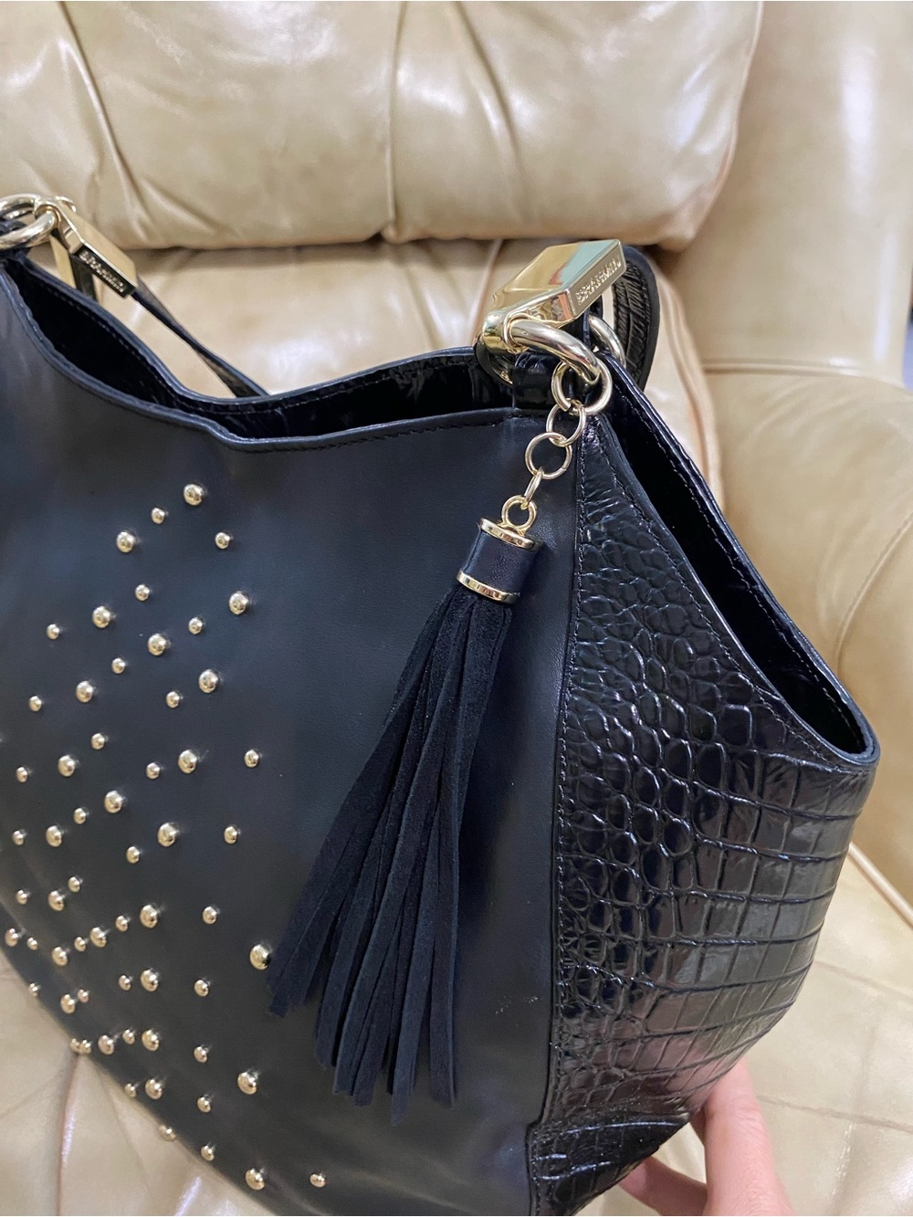 Brahmin LKNW Nara Metal Stud Large Shoulder Bag w/Tassel